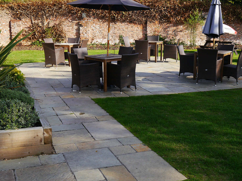 Amber limestone paving used in garden