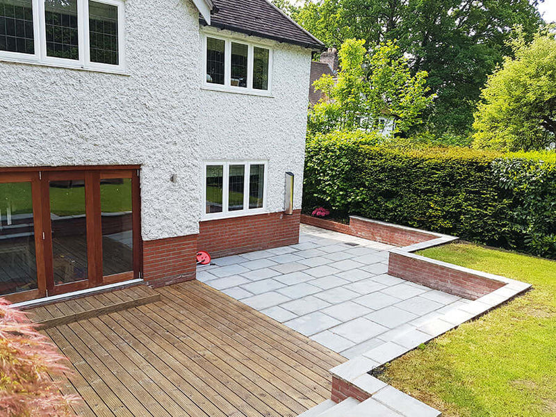 Kandla Grey Indian Sandstone Paving used in a garden landscaping project