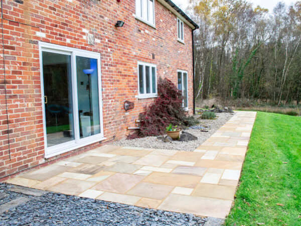 Mint Indian sandstone paving used in a patio project